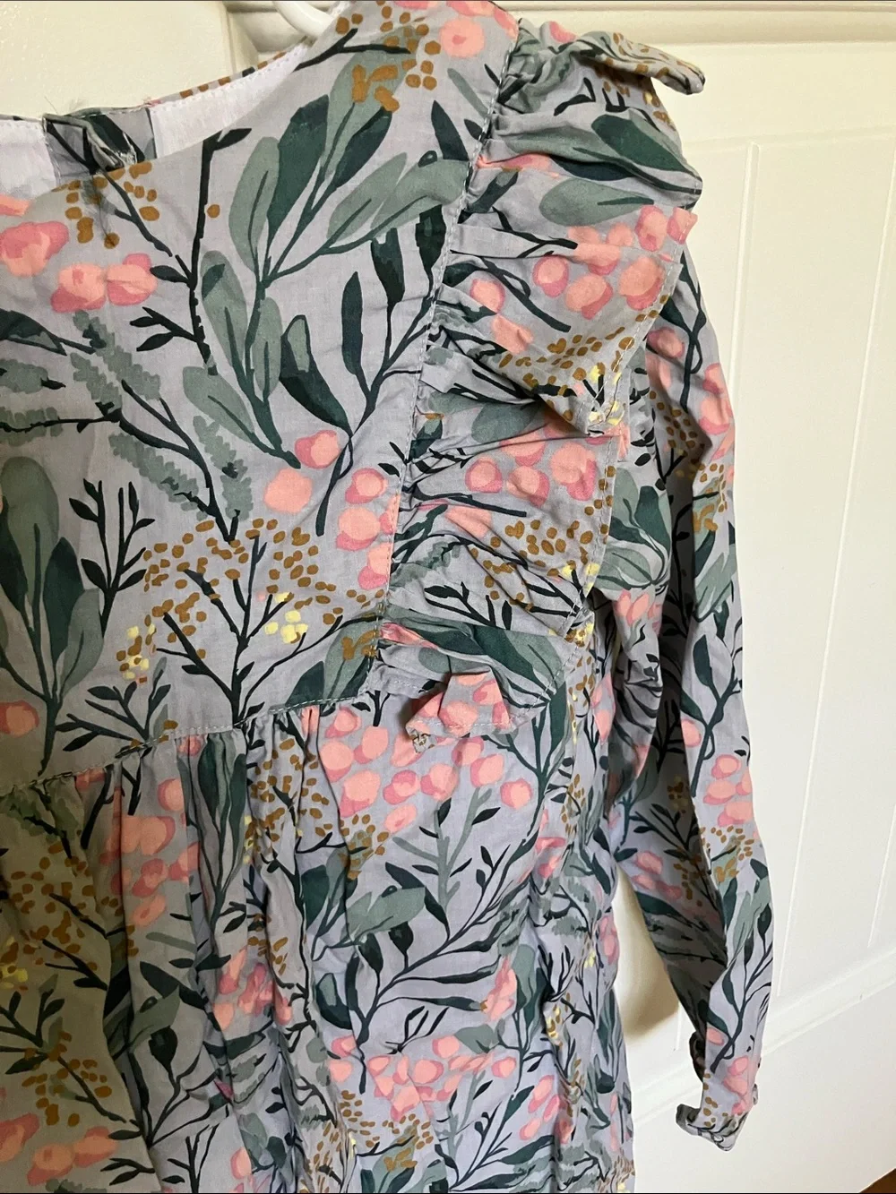 Girls' Floral Ruffle Long-Sleeve Dress - Pink & Green